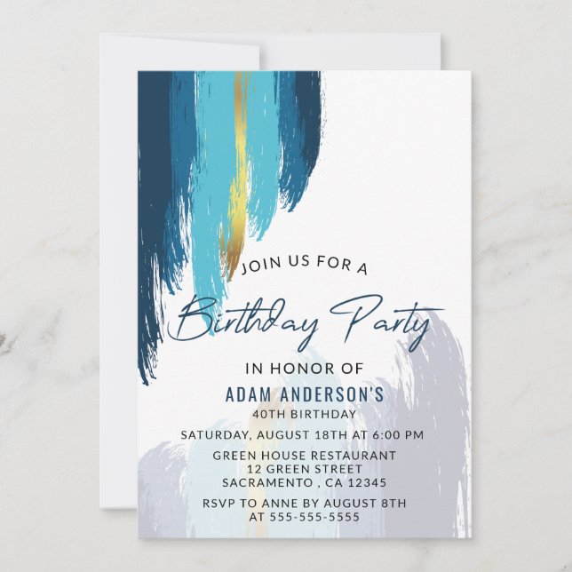 Modern Brush Stroke Men's 40th Birthday Invitation (Front)