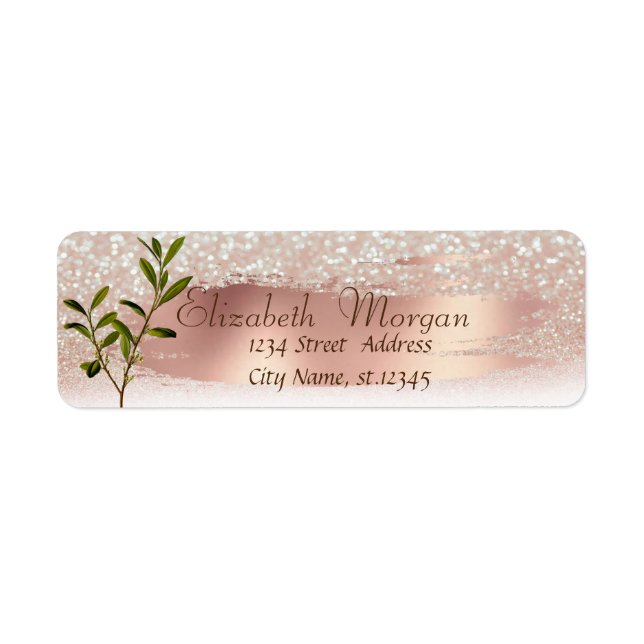 Modern Brush Stroke, Olive Branch,Glitter Bokeh Label (Front)