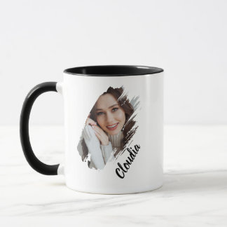 Modern Brush Stroke Photo & Name Personalized Mug
