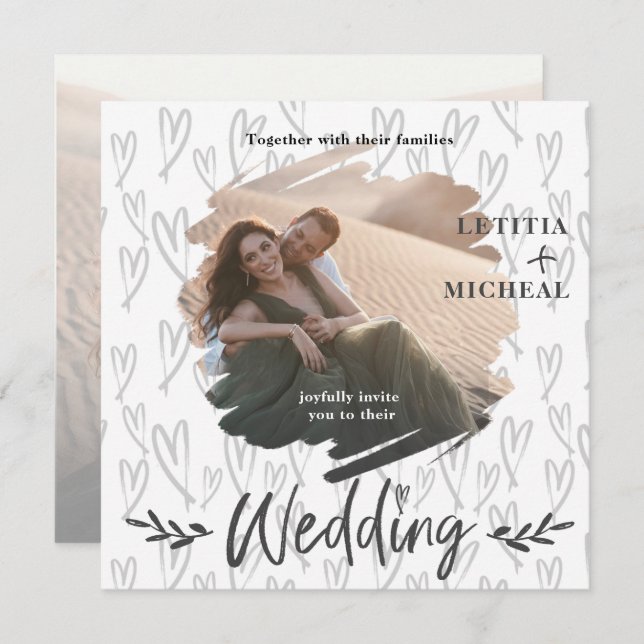 Modern Brush Stroke Photo Wedding Invitation (Front/Back)