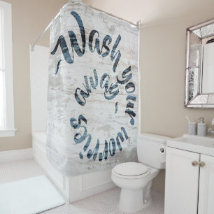 Modern Brush Stroke Typographic Vintage Style Shower Curtain