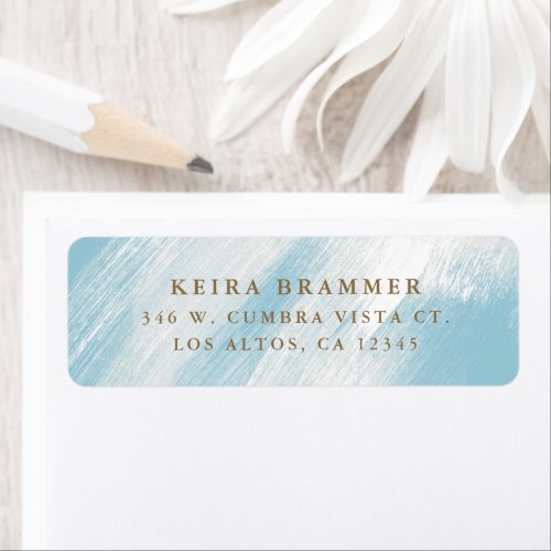 Modern Brush Strokes Aqua Blue Return Address Label