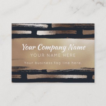 Modern Brush Strokes Bronze Foil Navy Professional Business Card by EverythingBusiness at Zazzle