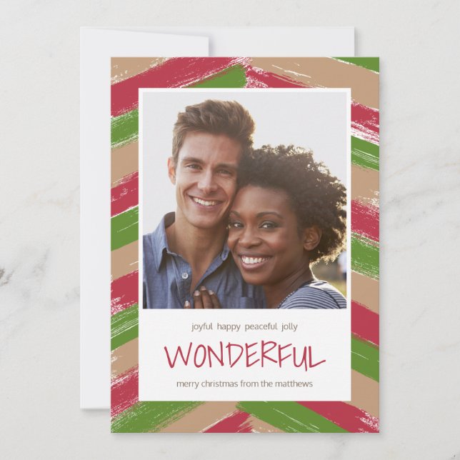 Modern Brush Strokes Christmas Photo Holiday Card (Front)