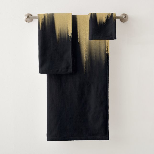 Modern Brush strokes Gold Black Design Bath Towel Set (Insitu)