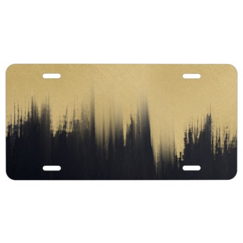Modern Brush strokes Gold Black Design License Plate