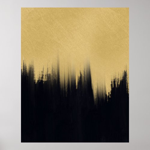 Modern Brush strokes Gold Black Design Poster