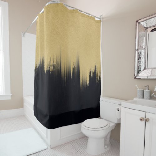 Modern Brush strokes Gold Black Design Shower Curtain
