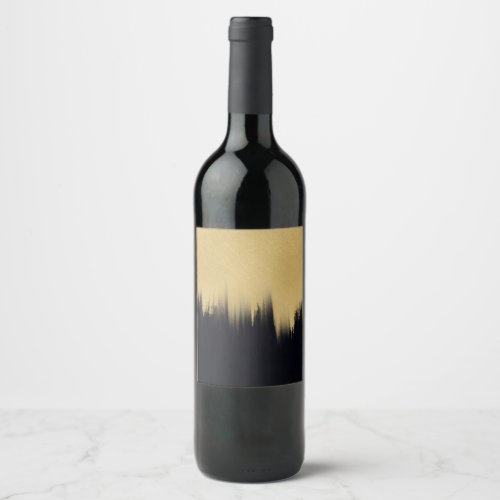 Modern Brush strokes Gold Black Design Wine Label