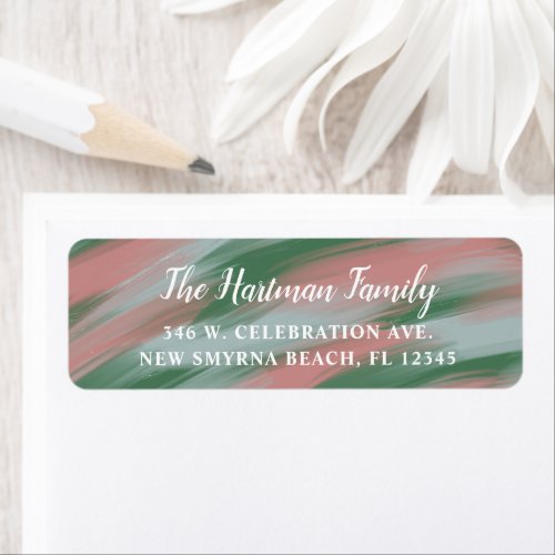 Modern Brush Strokes Green Mauve Return Address  Label