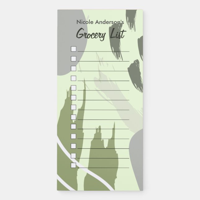 Modern Brush Strokes Grocery List Magnetic Notepad (Front)