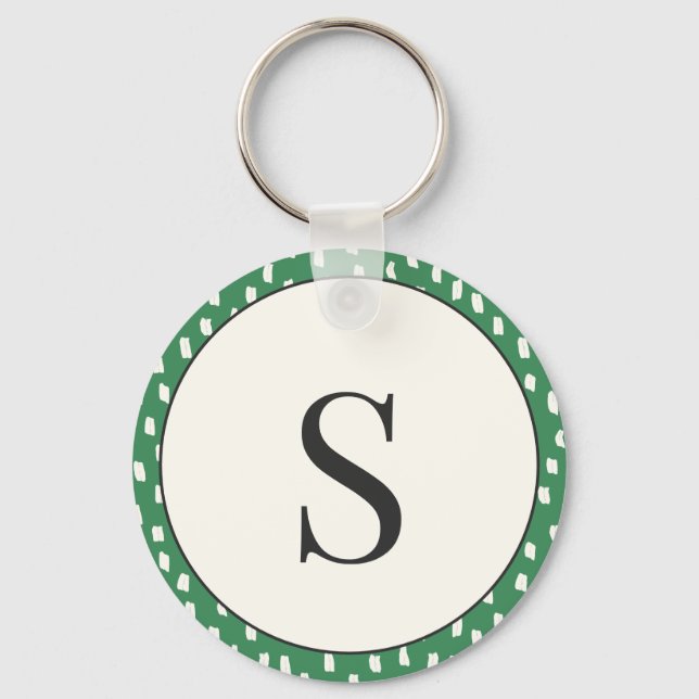 Modern Brush Strokes Leafy Green Monogram S Keychain (Front)