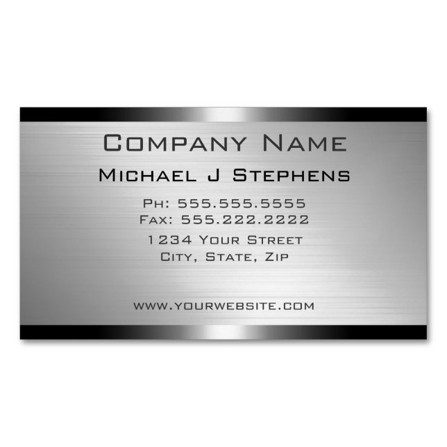 Modern Brushed Aluminum Business Card Magnet (Front)