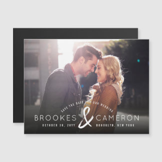 Modern Brushed Ampersand Photo Save The Date Magnetic Invitation