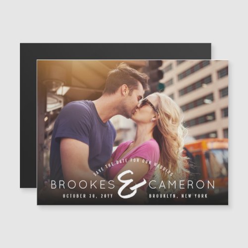 Modern Brushed Ampersand Photo Save The Date Magnetic Invitation