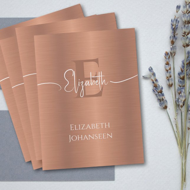 Modern Brushed Copper Metal Trendy Simple Monogram Pocket Folder (Creator Uploaded)