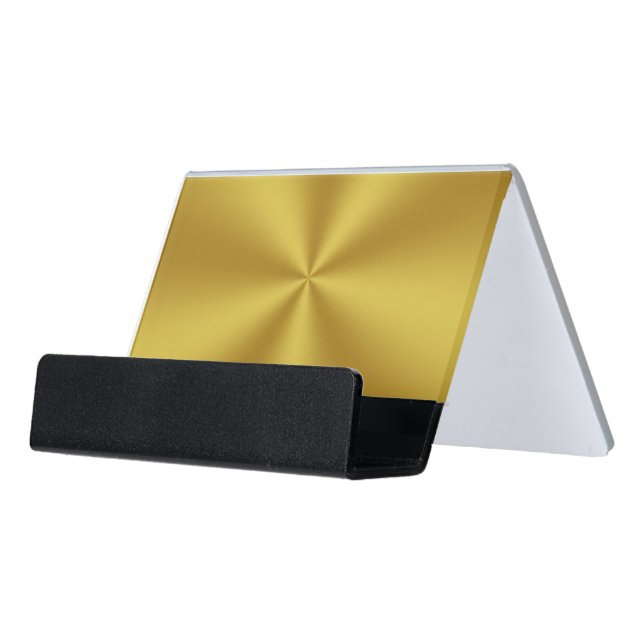 Modern Brushed Gold Look Desk Business Card Holder (Angled Front)