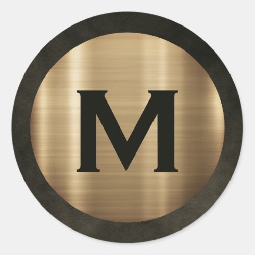 Modern Brushed Gold Monogram Classic Round Sticker