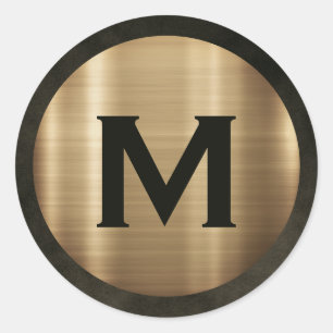 Modern Brushed Gold Monogram Classic Round Sticker