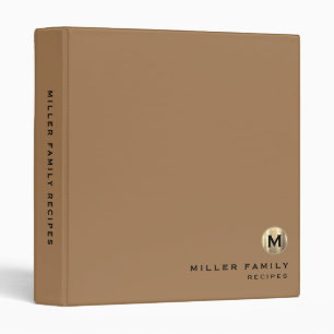 Modern Brushed Gold Monogram Initial Family Recipe 3 Ring Binder