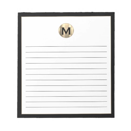 Modern Brushed Gold Monogram Lined Notepad