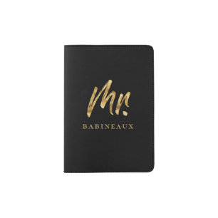 Modern Brushed Gold Script Mr. Passport Holder