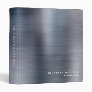 Modern Brushed Metal Black Silver Gray 3 Ring Binder