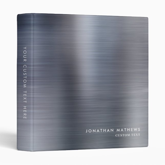 Modern Brushed Metal Black Silver Gray 3 Ring Binder (Front/Spine)
