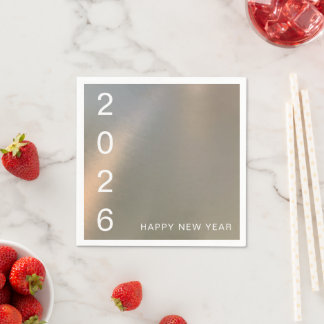Modern Brushed Metal Custom Happy New Year Party Napkins
