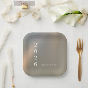 Modern Brushed Metal Custom Happy New Year Party Paper Plates