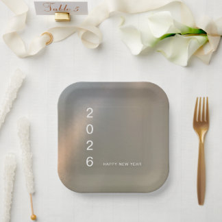 Modern Brushed Metal Custom Happy New Year Party Paper Plates