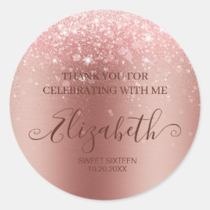 Modern Brushed Metal Glitter Rose Gold Classic Round Sticker