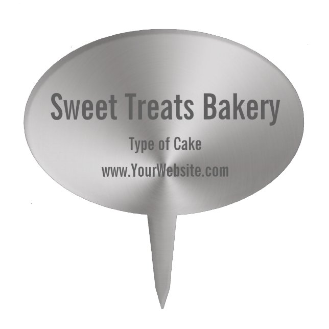 Modern Brushed Metal Look Bakery Label Cake Topper (Front)