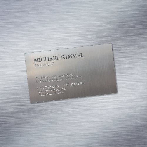 Modern Brushed Metal Look Customizable Business Card Magnet