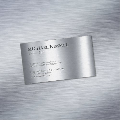 Modern Brushed Metal Look Customizable Business Card Magnet