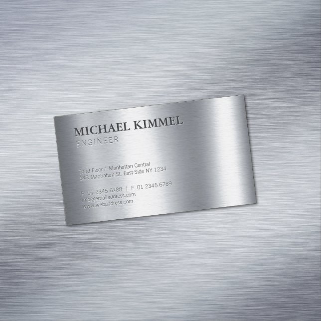 Modern Brushed Metal Look Customizable Business Card Magnet (In Situ)