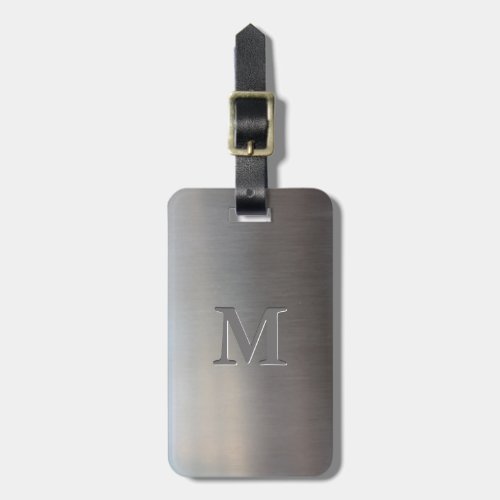 Modern Brushed Metal Look Monogram Luggage Tag