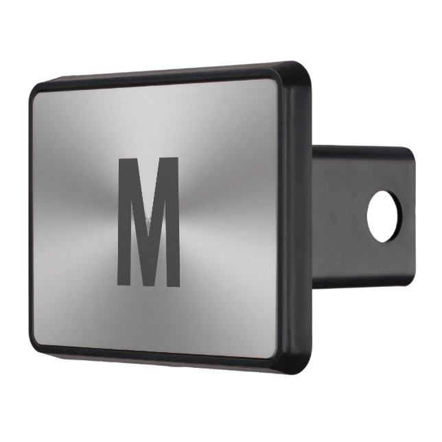Modern Brushed Metal Look Monogrammed Hitch Cover (Left)