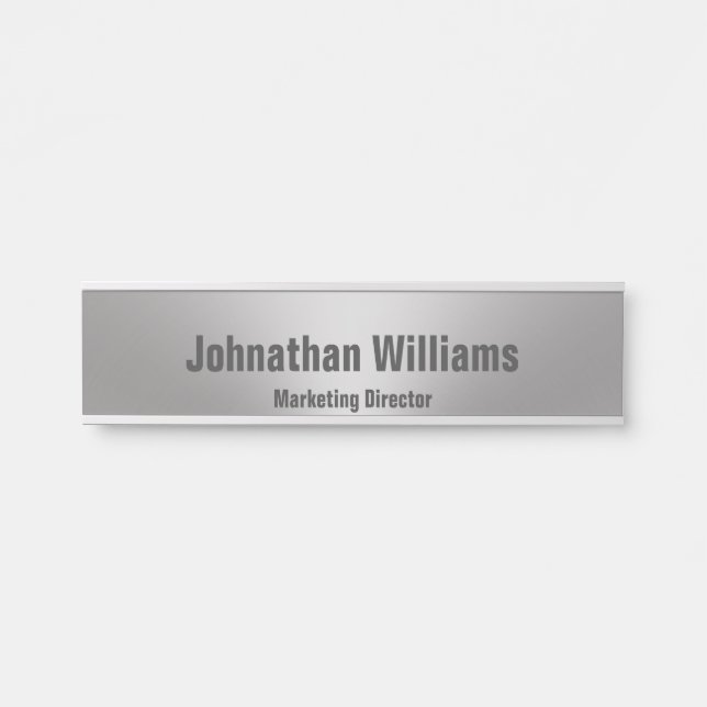 Modern Brushed Metal Look Name Title Office Door Sign (Front)