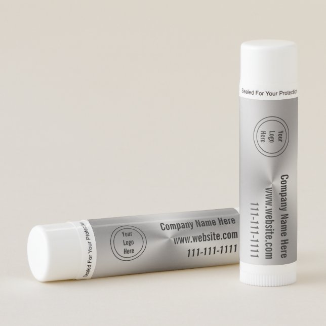 Modern Brushed Metal Look our Logo Here Lip Balm (Front)