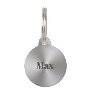 Modern Brushed Metal Look Phone Number and Name Pet ID Tag