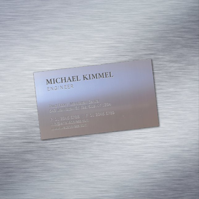 Modern Brushed Metal Look S01 Customizable Business Card Magnet (In Situ)