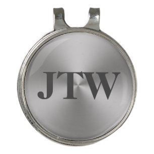 Modern Brushed Metal Look with Gray Monogram Golf Hat Clip