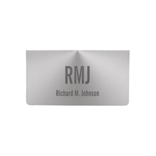 Modern Brushed Metal Look with Monogram & Name Checkbook Cover (Front)