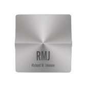 Modern Brushed Metal Look with Monogram & Name Checkbook Cover (Open)