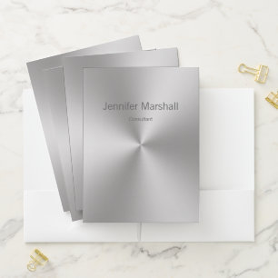 Modern Brushed Metal Look with Name & Job Title Pocket Folder