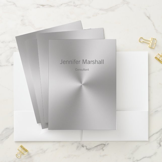 Modern Brushed Metal Look with Name & Job Title Pocket Folder (In Situ)
