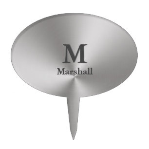 Modern Brushed Metal Look with Name & Monogram Cake Topper