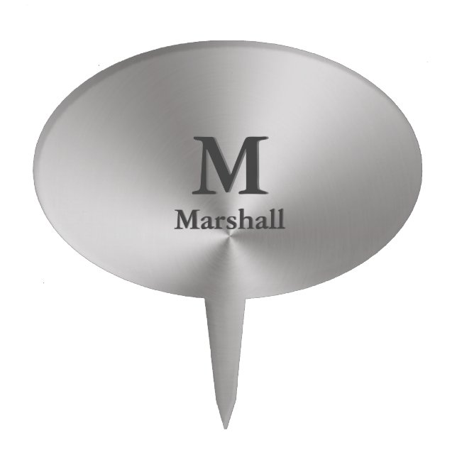 Modern Brushed Metal Look with Name & Monogram Cake Topper (Front)
