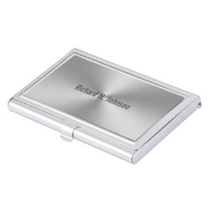Modern Brushed Metal Look with Name Text Business Card Case